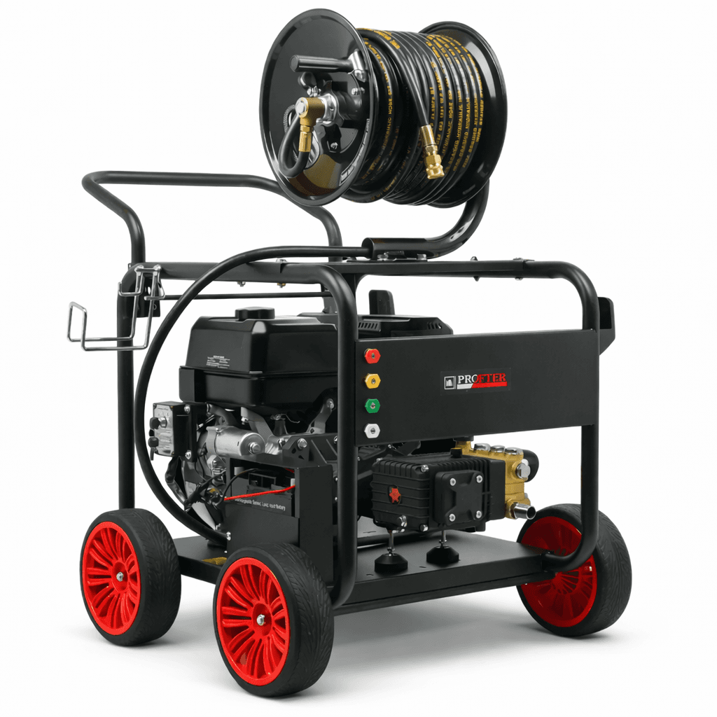 Гидродинамическая машина для прочистки труб Profter QK-1540 (150 бар.30м.) Бензиновая мойка высокого давления. Фото 3