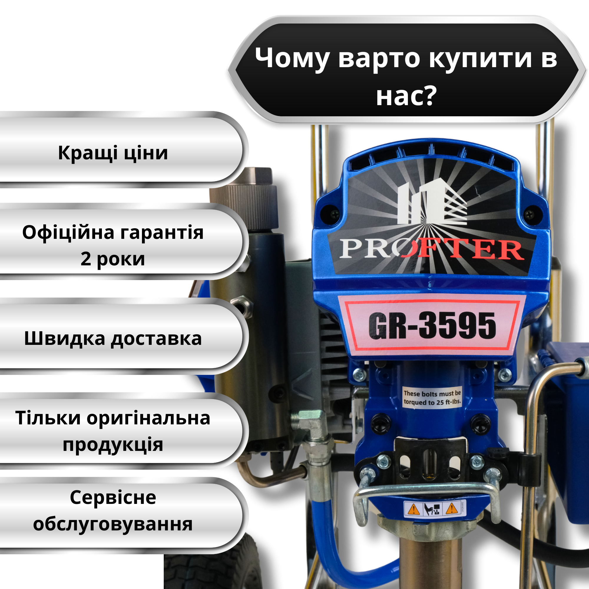 Профессиональный поршневой аппарат для шпаклевки Profter GR-3695 (8.5 л/мин, 5000 Вт). Фото 9