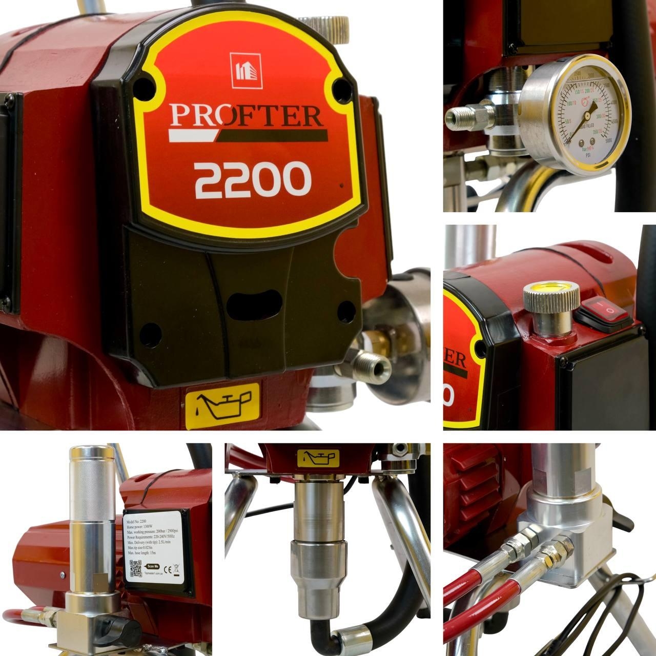 Поршневой безвоздушный покрасочный аппарат Profter MX-2200 Red (1300 Вт 2.5 л/мин). Фото 5
