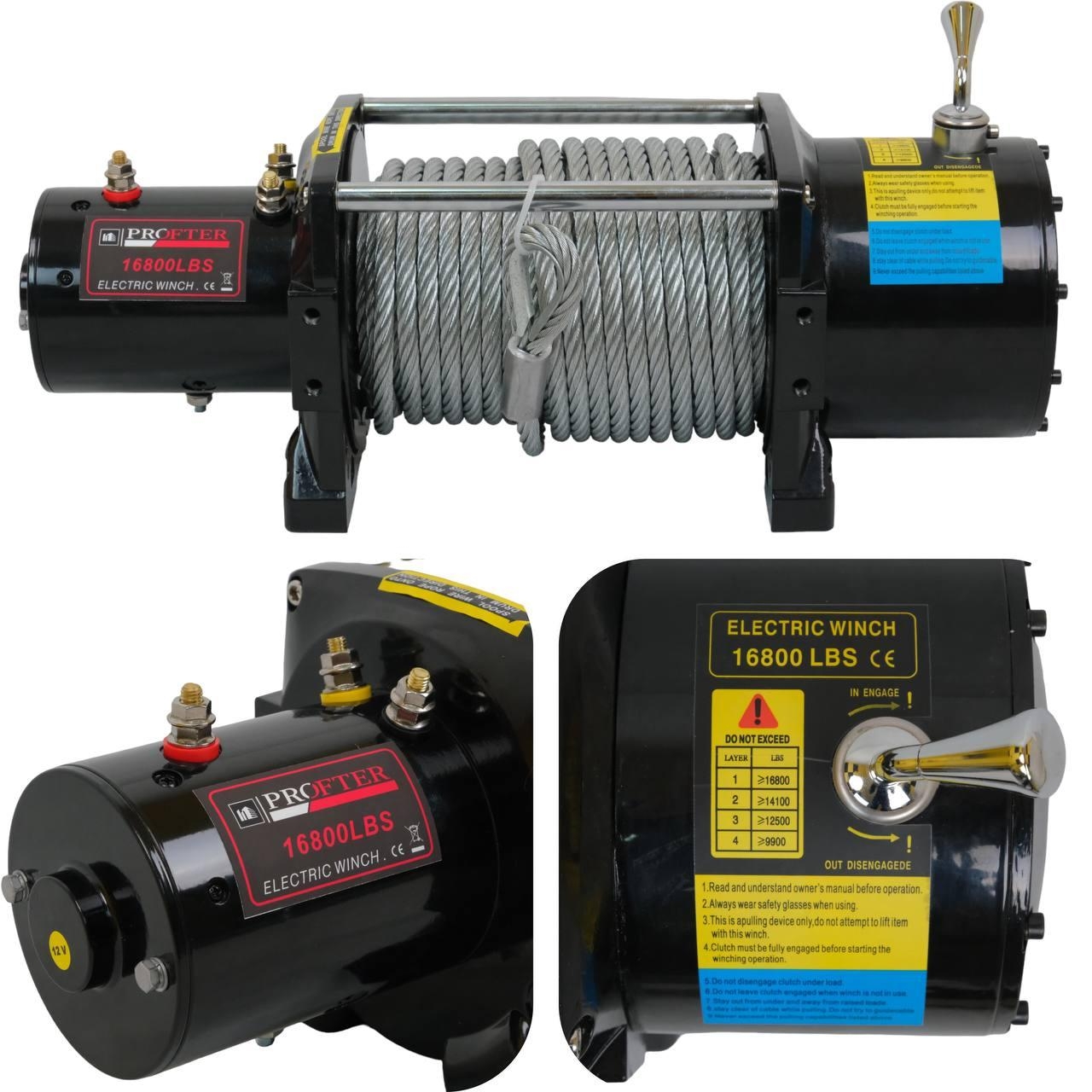 Електрична автолебідка Profter 16800 LBS 12V. (7620 кг) Лебідка на джип, евакуатор, лафет Offroad. Фото 6