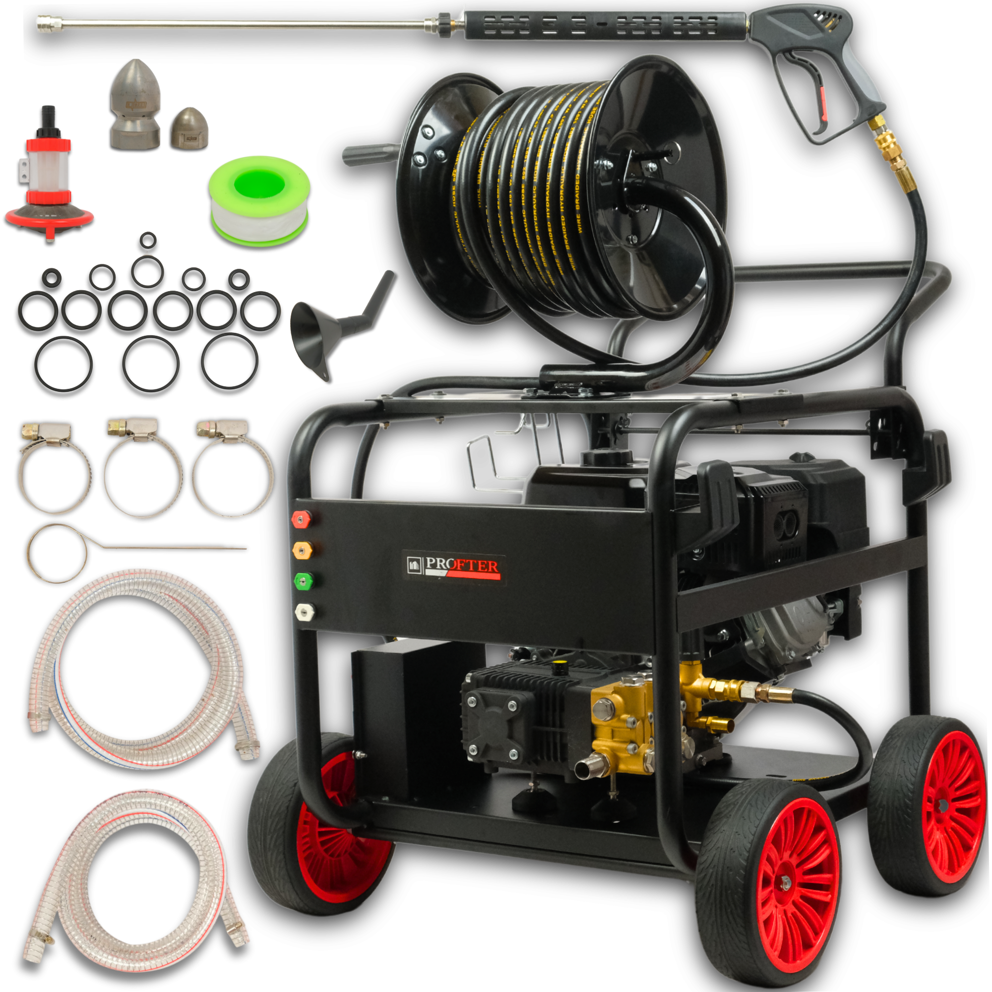 Гідродинамічна машина для прочистки труб Profter QK-1540 (150 бар.30м.) Бензинова мийка високого тиску. Фото 1