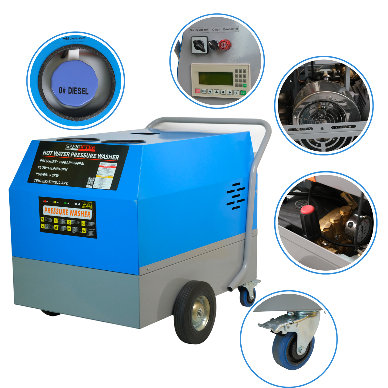 Мийка з підігрівом води високого тиску 250bar PROFTER BS-2516 (5.5 kw.960л.год.). Фото 6